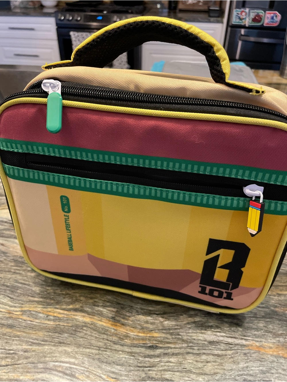 Baseball lifestyle 101- Yellow Multicolor Kids Lunch Bag with Top Handle